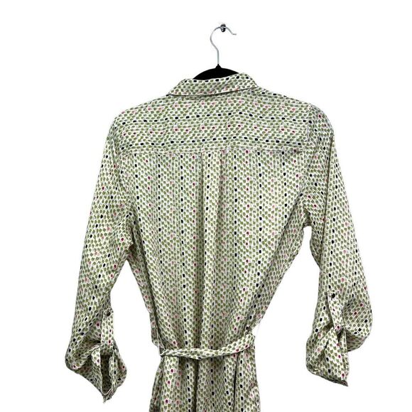 Liz Claiborne Blouse Top Button Up Tie Waist Rolled Tab Sleeves Green Women Sz M - Picture 5 of 5